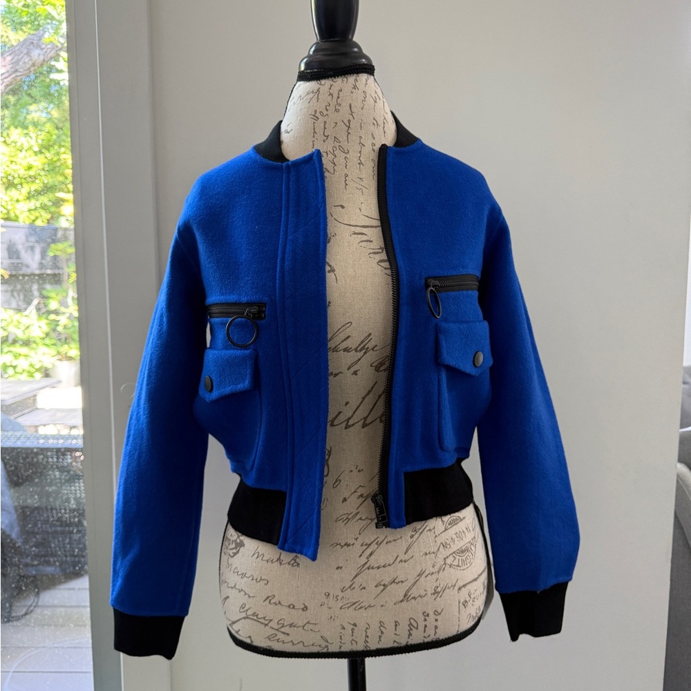Woman’s wool BlueJacket with Black Trim